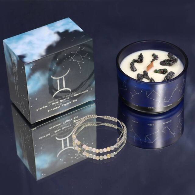 Serenityy Zodiac Crystal Candle with Gemstone Bracelet - Gemini in Blue - image 1