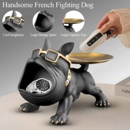 Huhote Black Resin French Bulldog Statue Sculpture Home Office Desk Decor - thumbnail 3