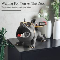 Huhote Black Resin French Bulldog Statue Sculpture Home Office Desk Decor - thumbnail 6
