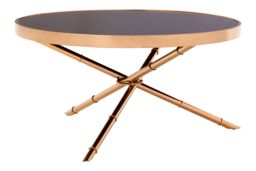 Orsina Versatile 3 Leg Coffee Table, Rose Gold Finish Table For Livingroom, Tempered Glass Top Display Table in Black