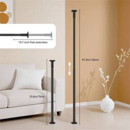 VOGREX Extendable Shower Curtain Rod Rail 70-120cm Pole Bath Window in Black - thumbnail 2