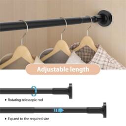 VOGREX Extendable Shower Curtain Rod Rail 70-120cm Pole Bath Window in Black - thumbnail 6