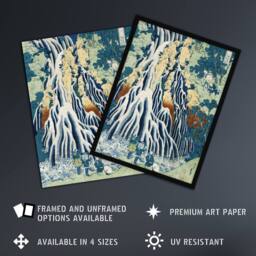 Artery8 Mist Waterfall Mt. Kurokami Vintage Japan Framed Wall Art Print Hokusai in Green - Size: A4 - thumbnail 2
