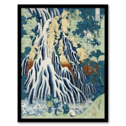Artery8 Mist Waterfall Mt. Kurokami Vintage Japan Framed Wall Art Print Hokusai in Green - Size: A4 - thumbnail 1