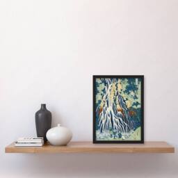 Artery8 Mist Waterfall Mt. Kurokami Vintage Japan Framed Wall Art Print Hokusai in Green - Size: A4 - thumbnail 4