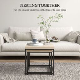 HOMCOM Coffee Table Set of 2, Nest of Tables with 3.5cm Thick Tabletop, Oak in Light Oak - thumbnail 4