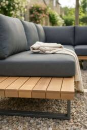 Dibor Wooden Corner Garden Sofa Set Furniture with Cushions & Coffee Table in Grey - thumbnail 3
