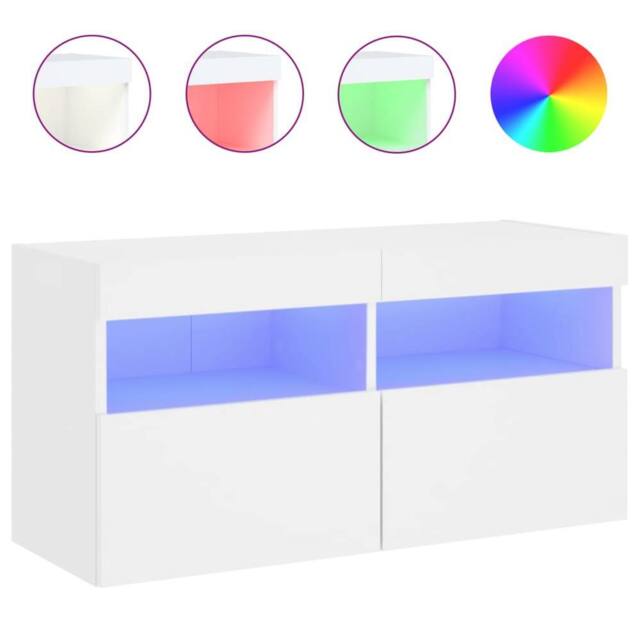 Berkfield Home TV Wall Cabinet with LED Lights White 80x30x40 cm - Size: 80 x 30 x 40 cm - image 1