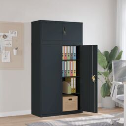 Berkfield Home File Cabinet Anthracite 90x40x180 cm Steel in Black - Size: 90 x 40 x 180 cm - thumbnail 1
