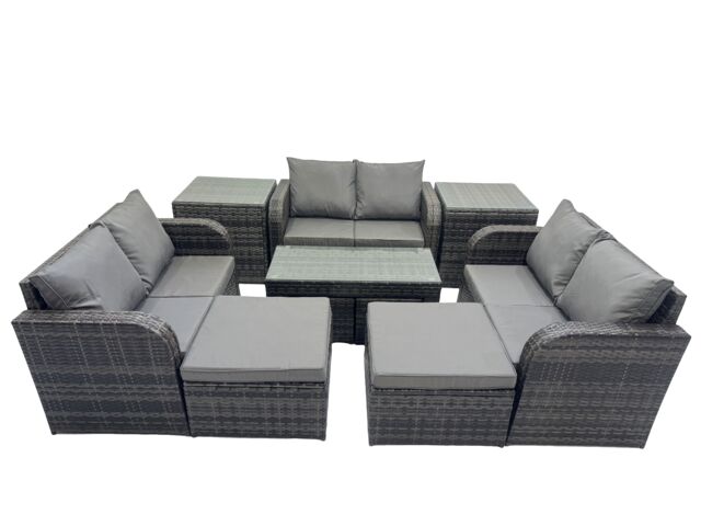 Fimous Garden Outdoor Furniture Set with 2 Side Table 2 Big Footstools in Dark Grey - image 1