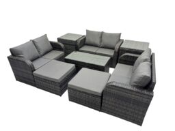 Fimous Garden Outdoor Furniture Set with 2 Side Table 2 Big Footstools in Dark Grey - thumbnail 2