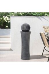 Living and Home Outdoor Garden Cylindrical Polo Water Fountain with Warm Light in Natural - thumbnail 8