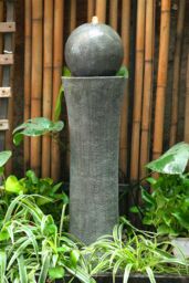 Living and Home Outdoor Garden Cylindrical Polo Water Fountain with Warm Light in Natural