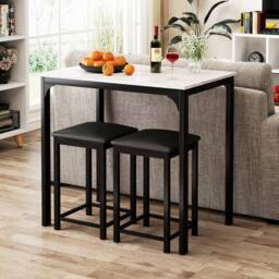 Costway 3 Piece Dining Table Set Modern Bar Table with 2 Upholstered Bar Stools in White - thumbnail 4
