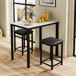 Costway 3 Piece Dining Table Set Modern Bar Table with 2 Upholstered Bar Stools in White