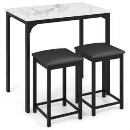 Costway 3 Piece Dining Table Set Modern Bar Table with 2 Upholstered Bar Stools in White - thumbnail 2