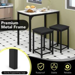 Costway 3 Piece Dining Table Set Modern Bar Table with 2 Upholstered Bar Stools in White - thumbnail 6