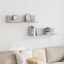 Berkfield Home Decorative Wall Shelves 2 pcs Grey Sonoma 75x16.5x16.5 cm Enginee - thumbnail 1
