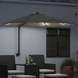 Berkfield Home Lush Wall-mounted Garden Parasol with LEDs Sand 248 cm in Beige - thumbnail 1