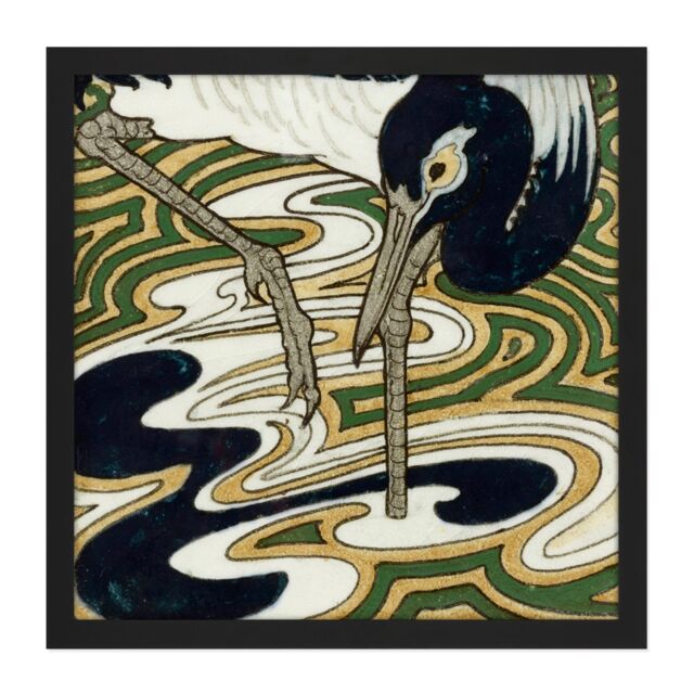 "Artery8 Wall Art Print Bert Nienhuis I Bird Crane Columbines Painting Square Framed Picture 16X16 Inch in Black - Size: W16"" x H16""" - image 1