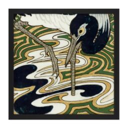 "Artery8 Wall Art Print Bert Nienhuis I Bird Crane Columbines Painting Square Framed Picture 16X16 Inch in Black - Size: W16"" x H16""" - thumbnail 1