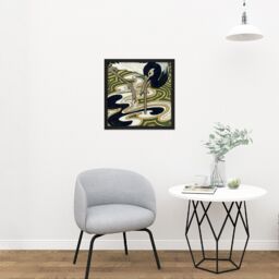 "Artery8 Wall Art Print Bert Nienhuis I Bird Crane Columbines Painting Square Framed Picture 16X16 Inch in Black - Size: W16"" x H16""" - thumbnail 2