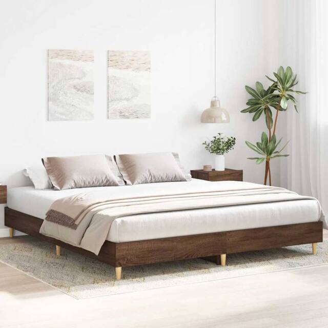 Berkfield Home Durable Bed Frame No Mattress Brown Oak 200x200 cm Engineered Wood - image 1