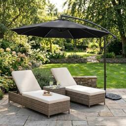 Monstershop LED Cantilever Parasol 3m With Half Fan Base - Black - thumbnail 4