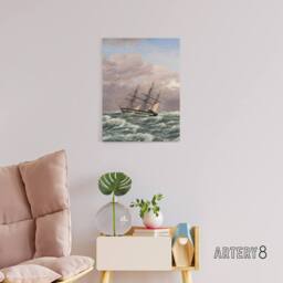 "Artery8 CW Eckersberg Corvette Galathea in a North Sea Storm Canvas Art Print - Size: W12"" x H16""" - thumbnail 3