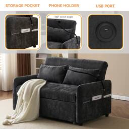 BTM Double Sofa Bed Adjustable Backrest USB Charging Multifunction Sofa in Grey - thumbnail 9