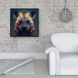 "Warren Reed - Designer Hyena Face Splashart Dark Background Framed Canvas in Black - Size: W16"" x H16""" - thumbnail 2