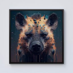 "Warren Reed - Designer Hyena Face Splashart Dark Background Framed Canvas in Black - Size: W16"" x H16""" - thumbnail 1