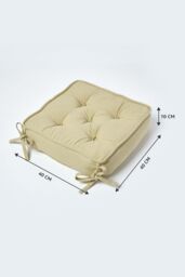 Homescapes Cotton Dining Chair Booster Cushion in Light Green - Size: 40 cm x 40 cm - thumbnail 2