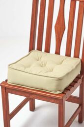 Homescapes Cotton Dining Chair Booster Cushion in Light Green - Size: 40 cm x 40 cm