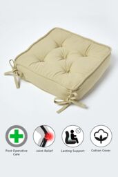 Homescapes Cotton Dining Chair Booster Cushion in Light Green - Size: 40 cm x 40 cm - thumbnail 5