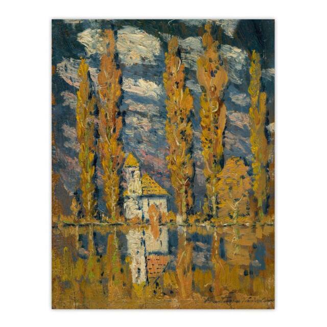 "Artery8 Ferdinand Katona Poplar Trees by the Water Wall Art Print in Orange - Size: W12"" x H16""" - image 1