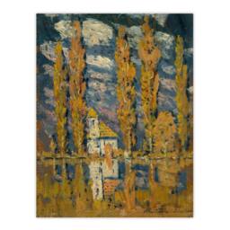 "Artery8 Ferdinand Katona Poplar Trees by the Water Wall Art Print in Orange - Size: W12"" x H16""" - thumbnail 1