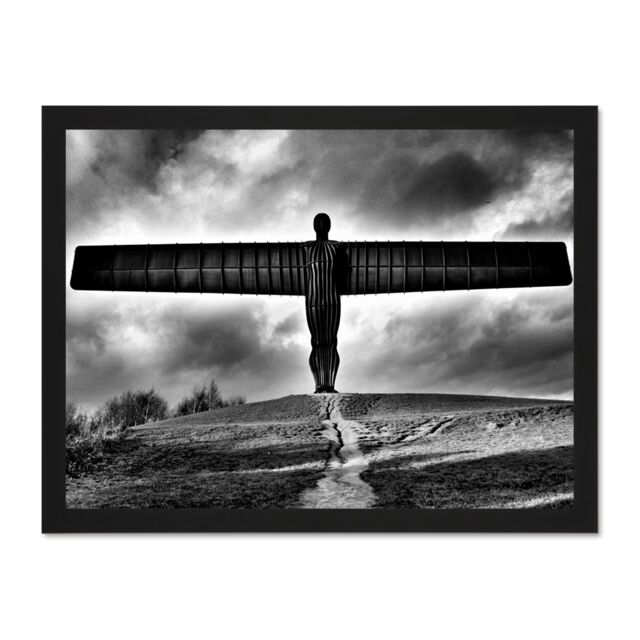 "Artery8 Wall Art Print Angel Of The North Black & White Large Light Oak Large Framed Wall Décor Art in Brown - Size: W18"" x H24""" - image 1
