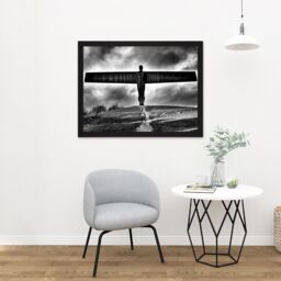 "Artery8 Wall Art Print Angel Of The North Black & White Large Light Oak Large Framed Wall Décor Art in Brown - Size: W18"" x H24""" - thumbnail 2
