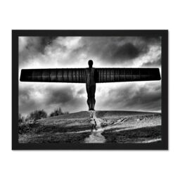 "Artery8 Wall Art Print Angel Of The North Black & White Large Light Oak Large Framed Wall Décor Art in Brown - Size: W18"" x H24""" - thumbnail 1
