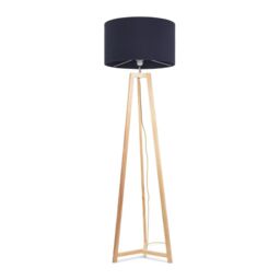 ValueLights Lottie Natural Wood Tripod Floor Lamp with Fabric Drum Shade in Navy - thumbnail 2