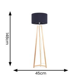 ValueLights Lottie Natural Wood Tripod Floor Lamp with Fabric Drum Shade in Navy - thumbnail 4