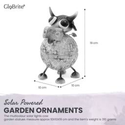 Globrite Metal Cow Solar Garden Ornament with Colour Changing Light - thumbnail 2