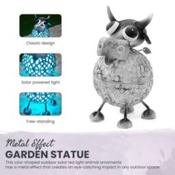 Globrite Metal Cow Solar Garden Ornament with Colour Changing Light - thumbnail 3