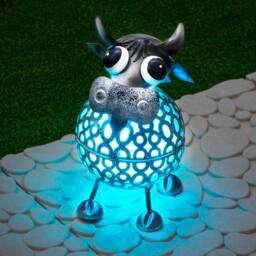 Globrite Metal Cow Solar Garden Ornament with Colour Changing Light - thumbnail 1