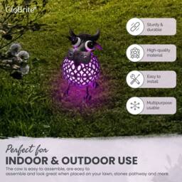 Globrite Metal Cow Solar Garden Ornament with Colour Changing Light - thumbnail 5