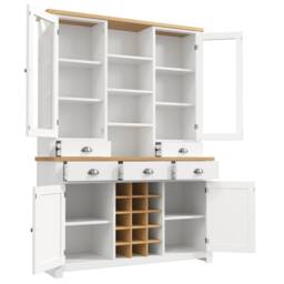 BTM Kitchen Pantry Cabinet Wine Rack Drawers Glass Doors Storage in White - thumbnail 7