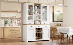 BTM Kitchen Pantry Cabinet Wine Rack Drawers Glass Doors Storage in White - thumbnail 5