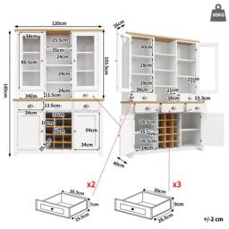 BTM Kitchen Pantry Cabinet Wine Rack Drawers Glass Doors Storage in White - thumbnail 6