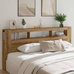 Berkfield Home LED Headboard Artisan Oak 220x18.5x103.5 cm Engineered Wood in Brown - thumbnail 2